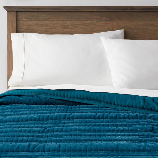 Full/Queen Lofty Velvet Quilt Dark Teal Blue - Threshold™