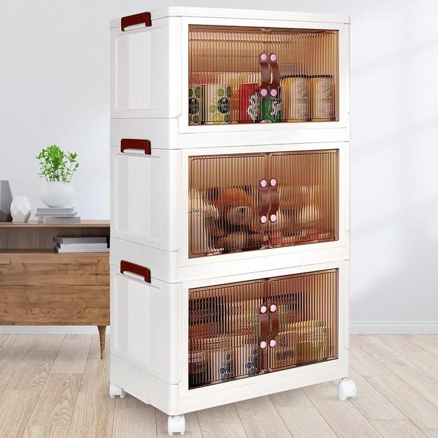 Gzdisbek Storage Bins with Lids, 3 Pack Multifunctional Collapsible Storage Containers with Wheels, 19Gal Clear Plastic Clothes Closet Organizer for Home and Office (White)