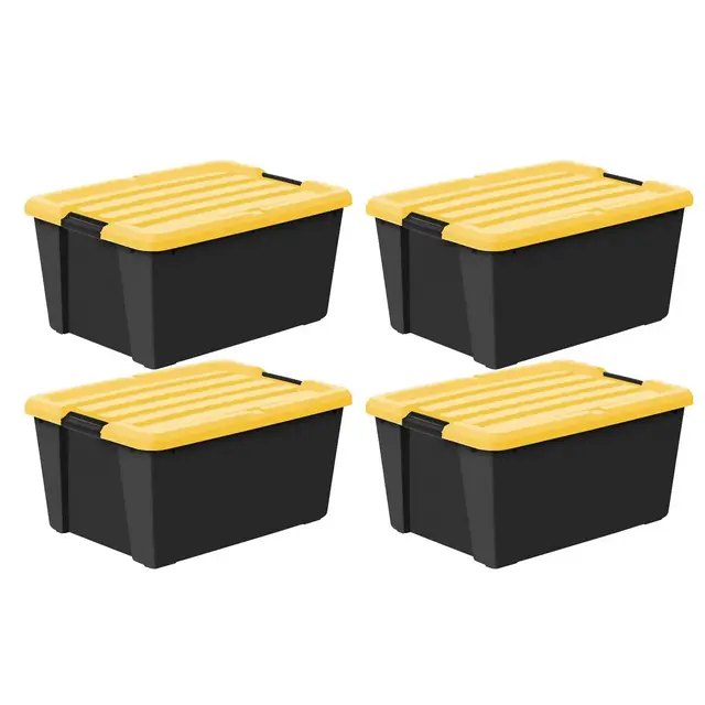 IRIS 4pk 45qt Plastic Storage Bins with Lids Black Yellow Latching Stackable Totes