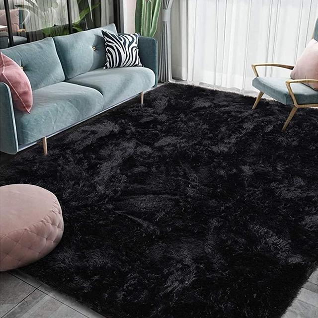 Homore Luxury Fluffy Area Rug Modern Shag Rugs for Bedroom Living Room, Super Soft and Comfy Carpet, Cute Carpets for Kids Nursery Girls Home, 5x8 Feet Black