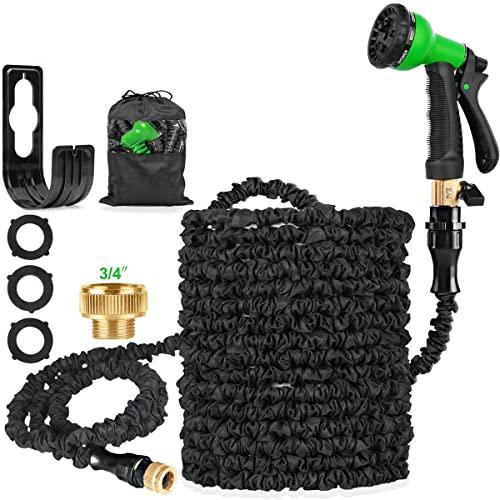 Suplong 100 FT Expandable Garden Water Hose Pipe, Magic Expanding Flexible Hose with 8 Function Spray Gun Nozzle Fittings Valve Wall Holder/Storage Bag for Lawn/Pet/Car/Boat Wash (1.5)