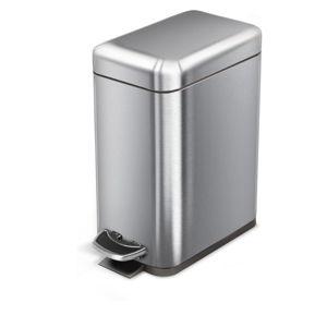 Home Zone Living 1.3 Gallon Small Bathroom Trash Can with Lid and Step Pedal, Stainless Steel Wastebasket with Slim Design for Home and Office, Silver, 5 Liters