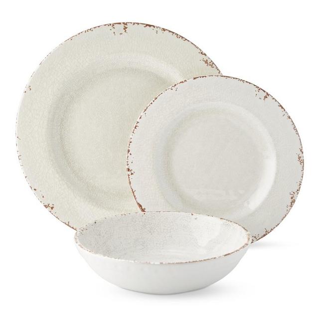 Rustic Outdoor Melamine 12-Piece Dinnerware Set, Ivory