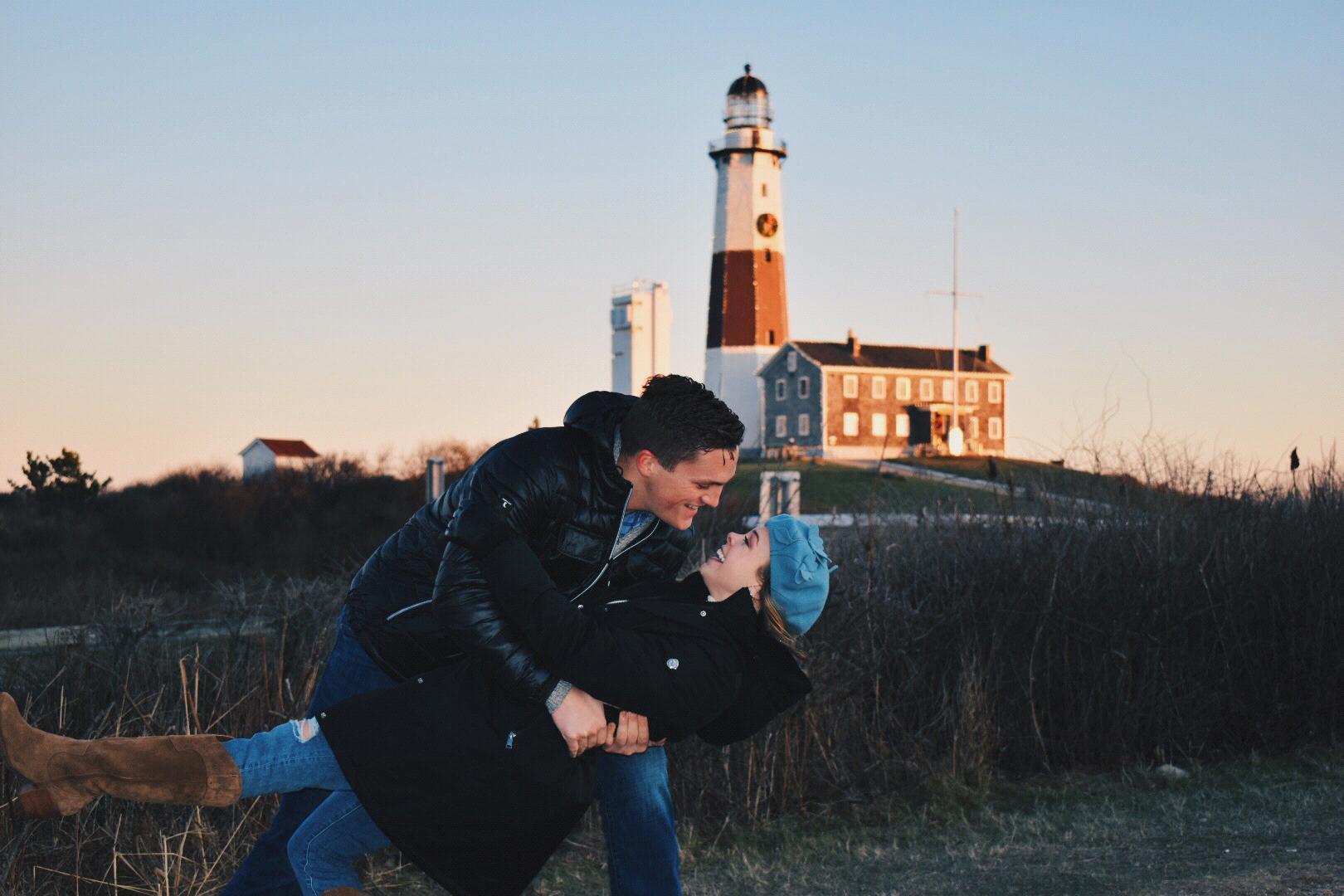 It was frigid cold, but we took amazing photos in front of the light house in Montauk, New York. Photographer: Garrett Sebold.