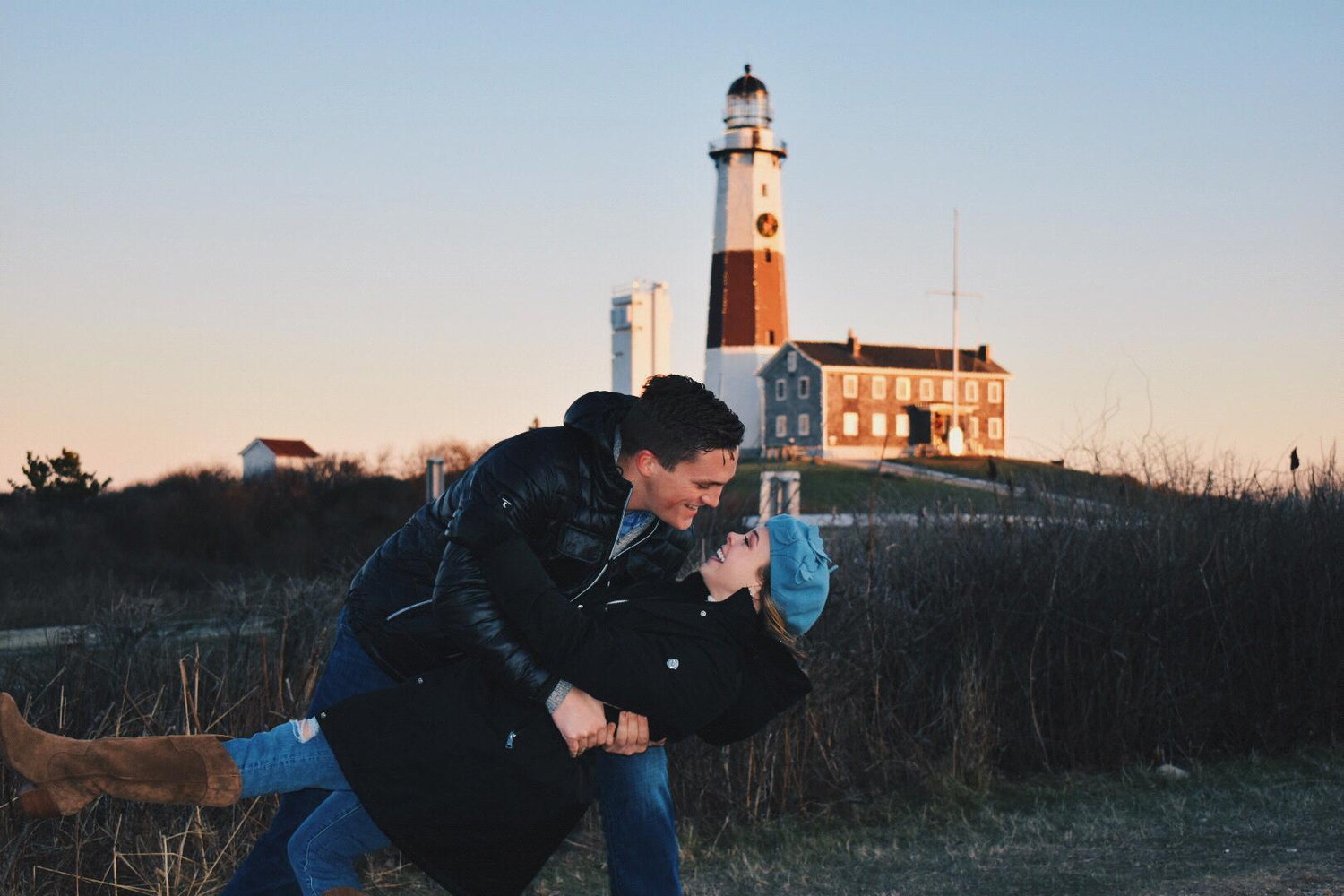 It was frigid cold, but we took amazing photos in front of the light house in Montauk, New York. Photographer: Garrett Sebold.