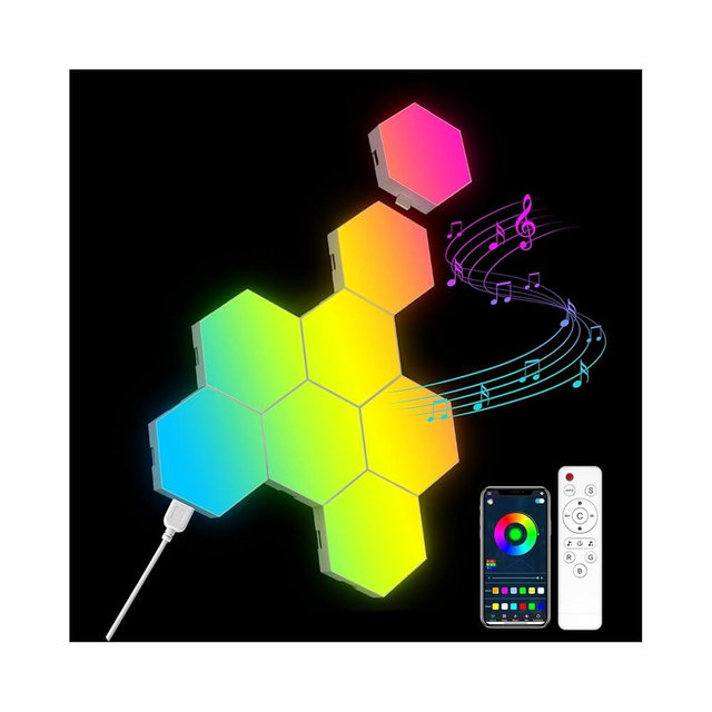 OJQ 8 Pack Hexagon Lights Wall RGB Panel - Hexagonal Led Lights Room Decor Wall Lights Smart APP Music with Sync Honeycomb Shape Panels Hexagon Gaming Night Lights for Bedroom Children