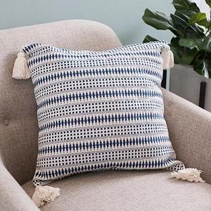 Navy Diamond Dot Tassel Pillow