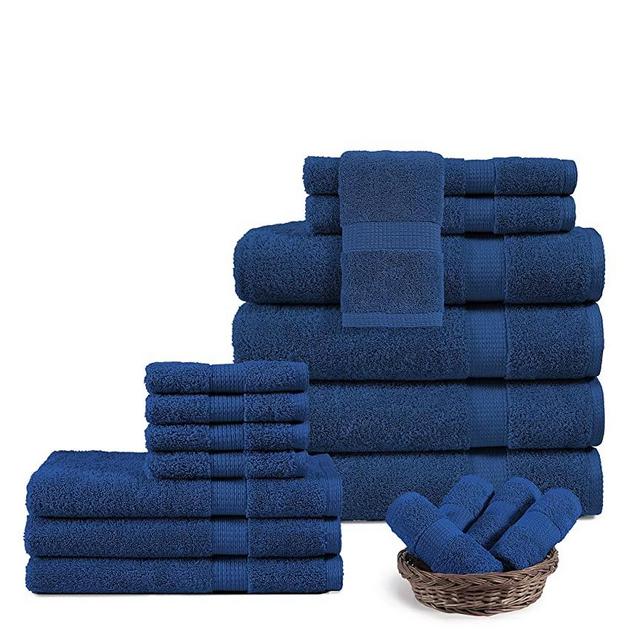 18 PC Luxury Bath Towels Set-100% Cotton Navy Bathroom Towel Set, Soft Spa & Hotel Quality Towel Set - 4 Luxury Bath Towels, 6 Bathroom Hand Towels, 8 Washcloths - Large Towels Bathroom Sets