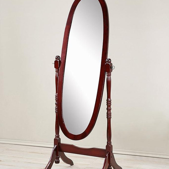 espidoo Queen Anna Style Floor Mirror: Traditional Wood Cheval Mirror for Bedroom & Dressing Room - Adjustable Full Length Oval Mirror with Cherry Finish for Home Decor & Women