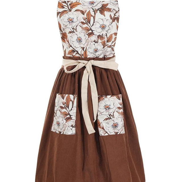 Pinknoke Vintage Pinafore Apron Dress for Women with Pockets Cute Floral Chef Aprons for Kitchen Cooking Baking Gardening