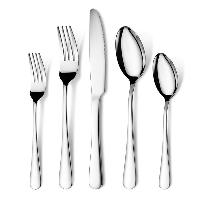 40 Piece Silverware Set for 8, Stainless Steel Flatware Set,Mirror Polished Modern Design,Including Steak Knife Fork and Spoon,Kitchen Utensils Set, Mirror Polished,Dishwasher Safe