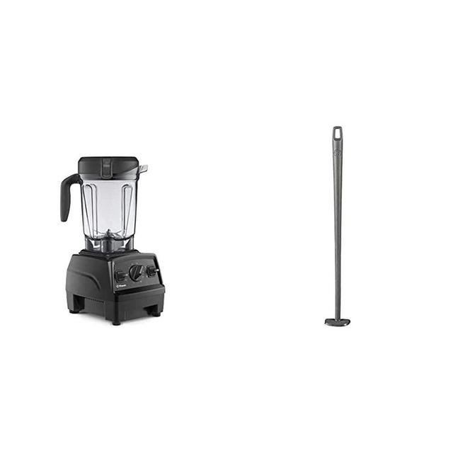 Vitamix Explorian Blender, Professional-Grade, 64 oz. Low-Profile Container, Black (Renewed) - 65542 & Blade Scraper Accessory, Grey