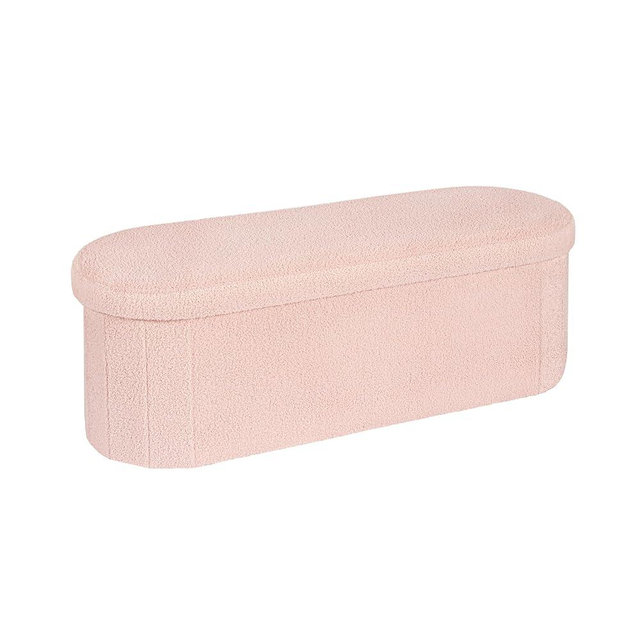 PINPLUS Storage Ottoman Bench Tufted Oval Ottomans for Living Room Foot Rest, Toy Chest Box Velvet Bench with Storage, Pink 43"x15"x15" (Pink)