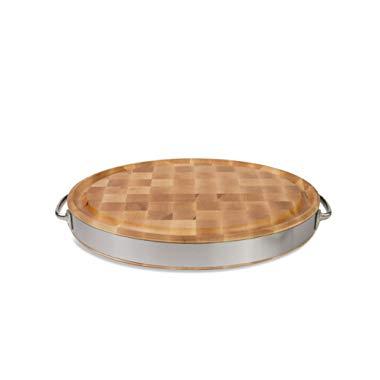 John Boos Block CCB2015250-ST Maple Wood End Grain Reversible Oval Butcher Block Cutting Board with Juice Groove, Stainless Steel Band and Handles, 20 Inches x 15 Inches x 2.5 Inches