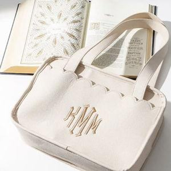 Monogrammed Bible Tote Bag Color: Bone Initials: MB