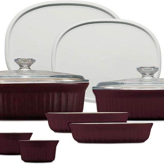 CorningWare Ceramic Bakeware Set with Lids, Chip and Crack Resistant Stoneware Baking Dish, Microwave, Dishwasher, Oven, Freezer and Fridge Safe, 10-Piece French Cabernet
