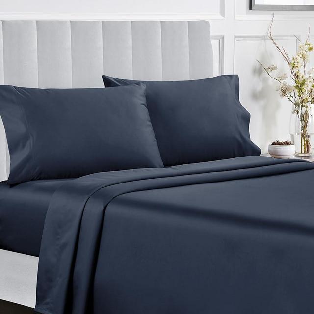 California Design Den Soft 100% Cotton Sheets, Full Size Sheet Sets, 4 Pc, 400 Thread Count Sateen Bedding, Deep Pocket Sheets, Cooling Sheets, Full Size Sheets, Breathable Bed Set (Indigo Navy Blue)
