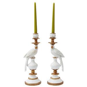 White Parrot Candle Holder, Set of 2