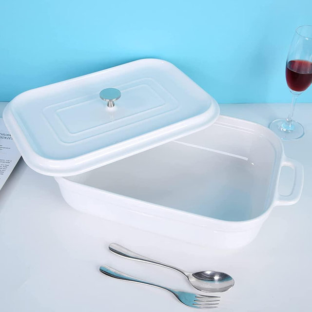 Ceramic Lasagna Baking Dishes for Oven Safe with Lids, 4.5 QT, Large (13L x 9W, 3-Inch Deep), Christmas Nonstick Bakeware/Casserole Dish with Lid, White