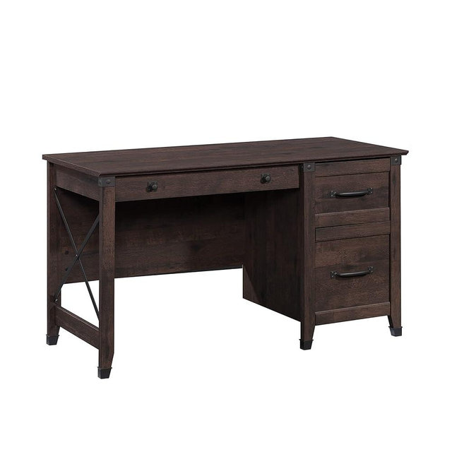 Sauder Carson Forge Vintage Rustic Computer Desk for Home Office with Drawers, in Coffee Oak