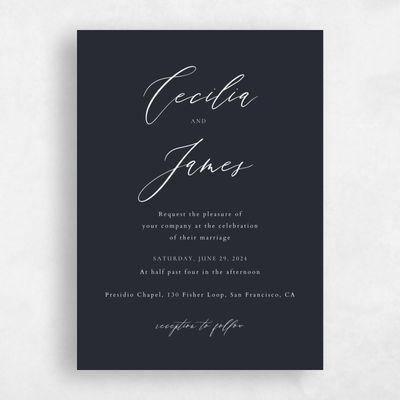 Ebony, Black Wedding Invitation - Seville Portrait
