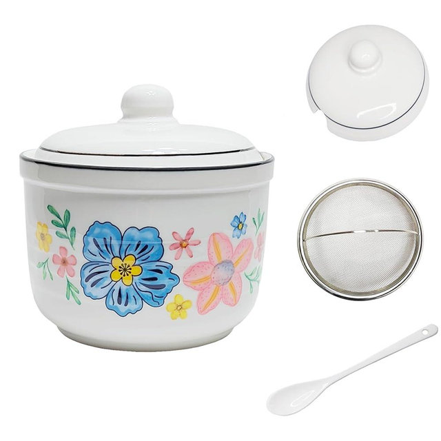 MaoYaMao Ceramic Bacon Grease Container with Strainer,Cooking Oil Storage Can 17oz(Colorful)