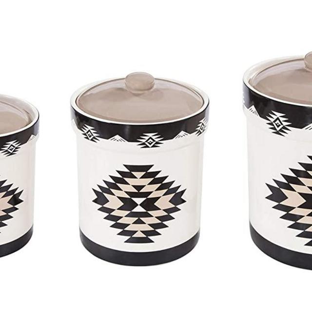 HiEnd Accents Chalet Aztec 3-PC Southwestern Kitchen Canister Set, Graduated Sizes, White