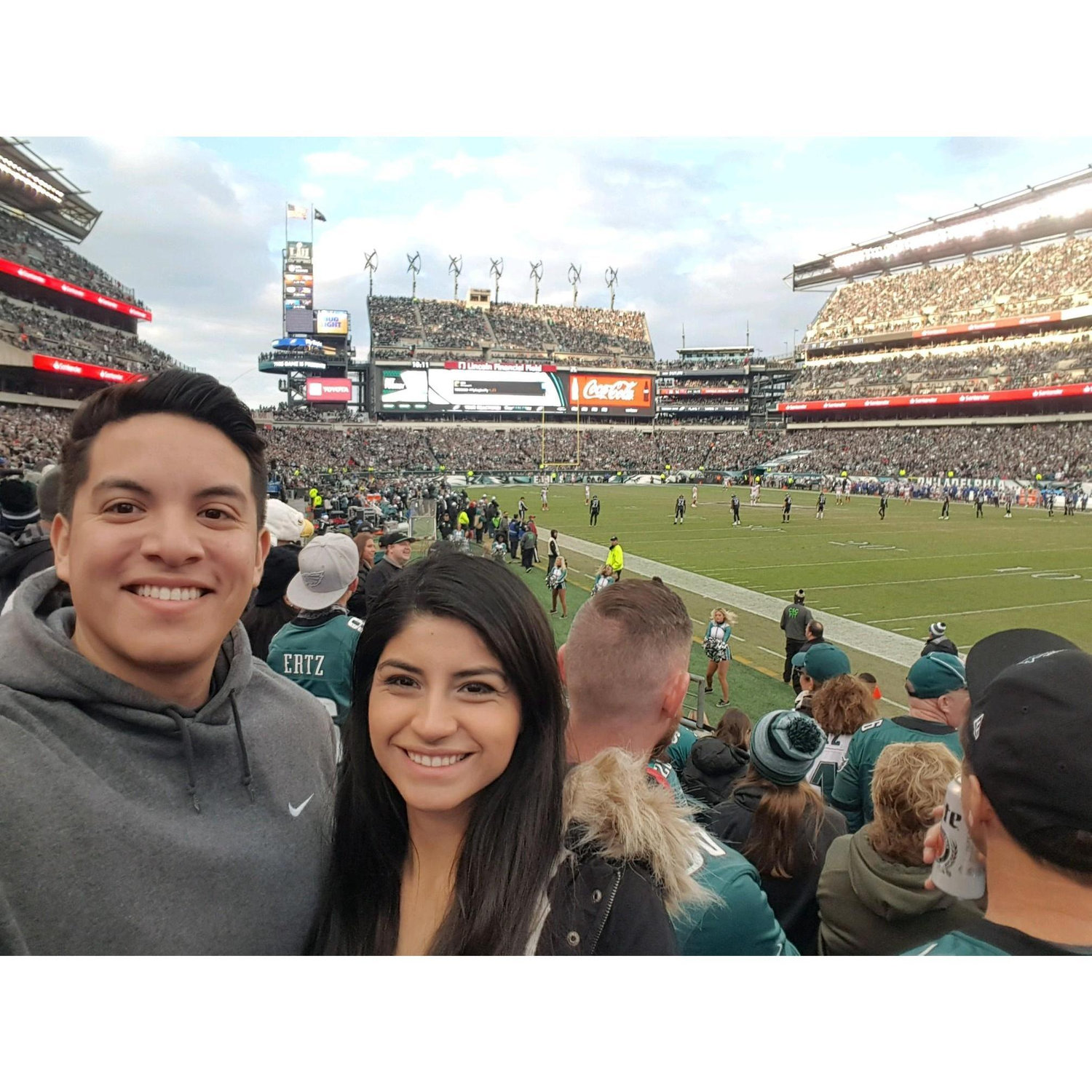 Eagles game!  We don't root for them BTW! We just happened to be in town.
Philadelphia, PA