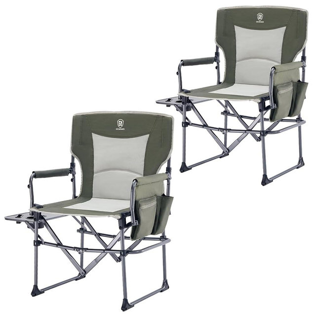 EVER ADVANCED Camping Directors' Chair with Side Table, Portable Folding Chair with Compact Size, Heavy Duty with Pocket for Camping, Lawn, Sports and Fishing, 400lbs, Green 2 Pack