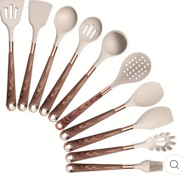 Brown - Elegant Silicone Cooking Utensil Set