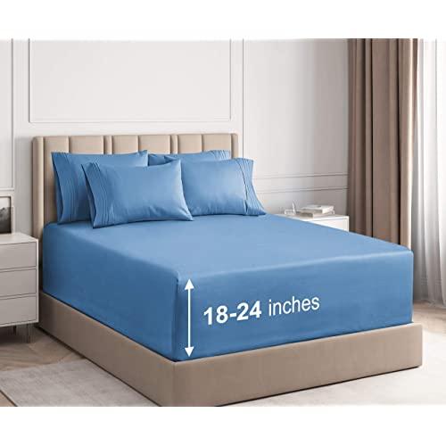 Extra Deep Pocket Sheets - 6 Piece Sheet Set - King Size Sheets Deep Pocket - Extra Deep Bed Sheets - Deep King Fitted Sheet Set - Super and Ultra Deep Sheets - For Deep Pockets Mattress - Fits Easily