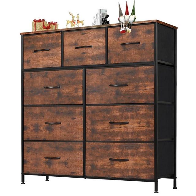 DUMOS Dresser for Bedroom with 9 Drawers, Clothes Drawer Fabric Closet Organizer, Cloth Dresser with Metal Frame and Wood Tabletop Chest Storage Tower for Kids Room, Nursery, Living Room, Entryway