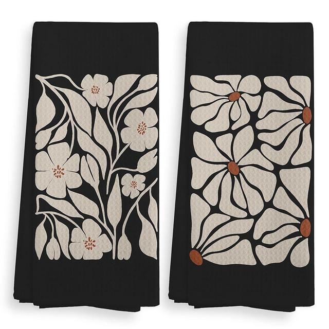 NOQL Black Floral Kitchen Towels and Dishcloths Set of 2, Floral Hand Towels, Boho Dish Towels, Boho Black Bath Kitchen Drying Cloth Hand Towels Tea Towels for Bathroom Kitchen, 16×24 Inches