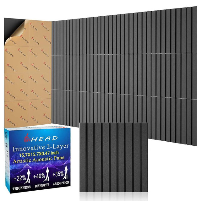 BSHEAD 8 Pack Large Soundproof Wall Panels, 15.7 x 15.7 x 0.47 in Sound Proof Foam Panels for Walls, 1.2lb/ft³ High Density, Thicker 0.47in, Acoustic Panels, Sound Dampening Panels Black