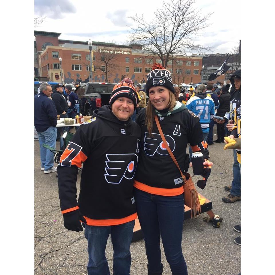 Joe & Suzanne are true Flyers fans risking it all in Pittsburgh PA