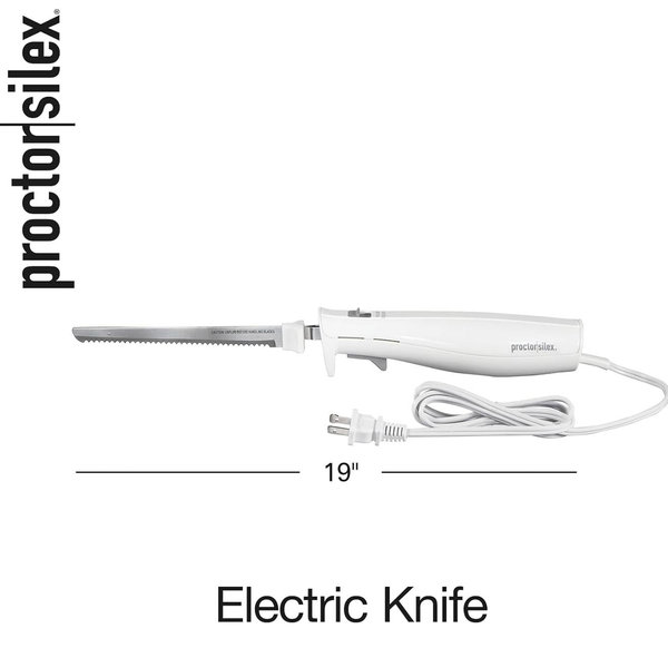 Proctor Silex Easy Slice Electric Knife for Meat Slicing, Poultry, Bread, Crafting Foam and More, Lightweight with Contoured Grip, White, (74312)