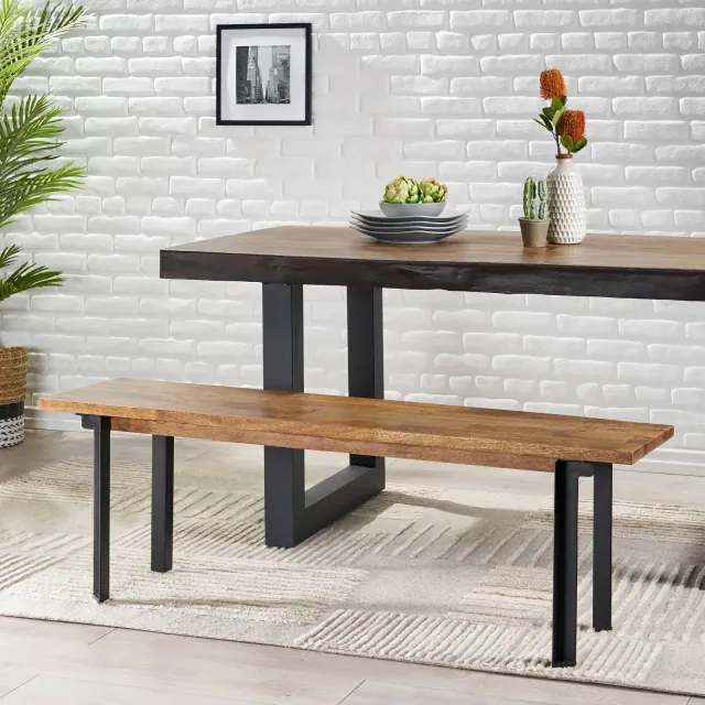 Pisgah Handcrafted Modern Industrial Mango Wood Dining Bench Country Brown/Black - Christopher Knight Home: Iron Frame, Seating for 2