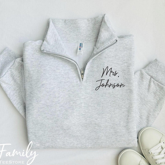 Mrs. Last Name Quarter Zip Sweatshirt, Mrs. Sweatshirt, New Mrs. Gift, Honeymoon Sweatshirt, Gift For Bride, Last Name Gift