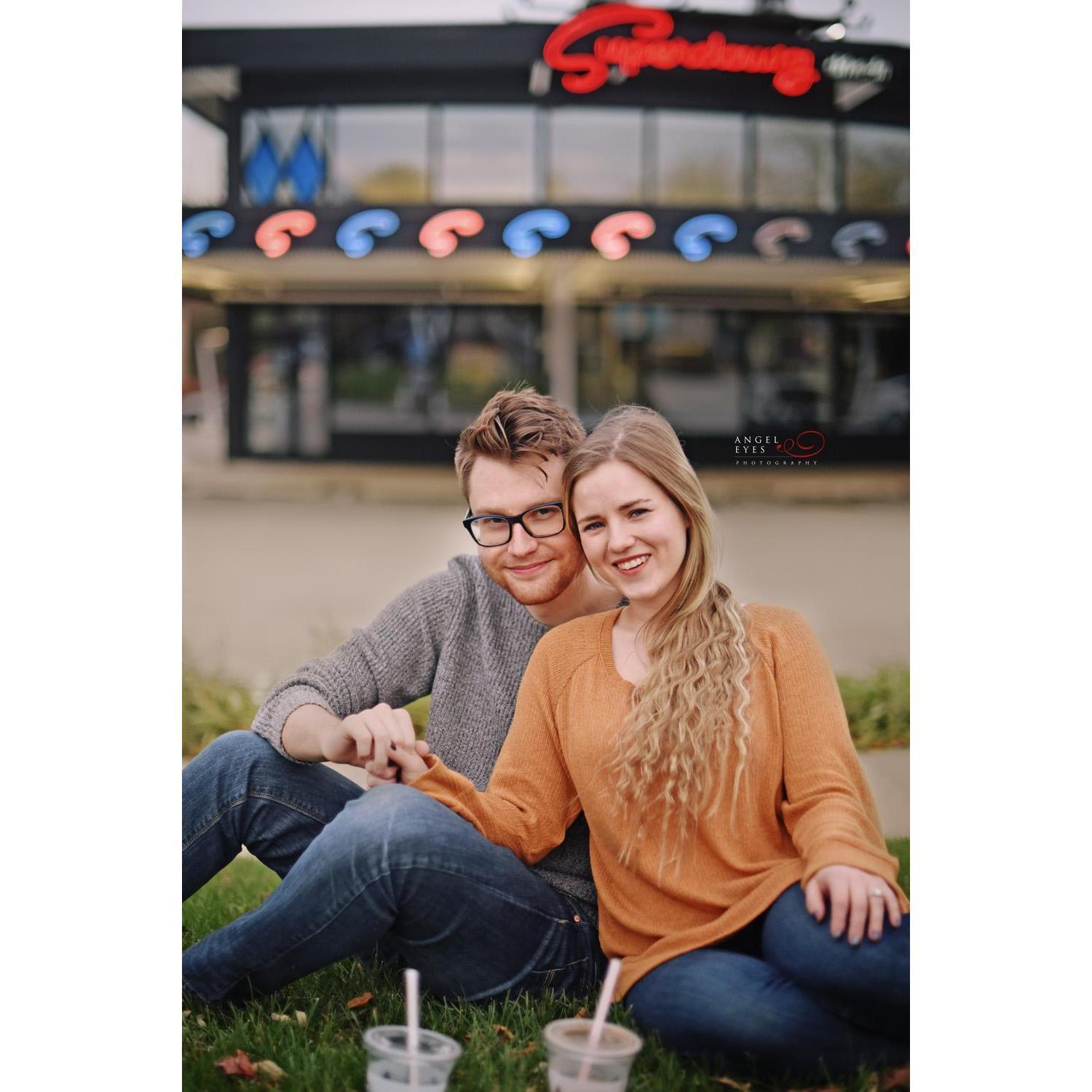 Engagement photos with Hilda of Angel Eyes Photography at Superdawg in Wheeling