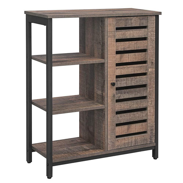 VASAGLE LOWELL Storage Cabinet, Cupboard, Multipurpose Cabinet, 3 Open Shelves and Closed Compartments, for Kitchen, Living Room, Bedroom, Industrial, Cool Rustic Brown and Black ULSC74BA