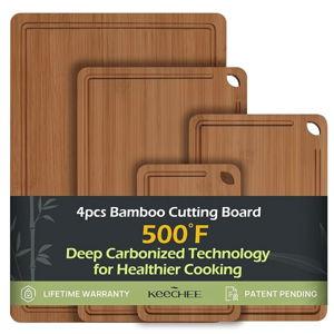 Wood Cutting Board, Carbonized Bamboo Set With Smooth Surface & Easy Storage For Busy Kitchens, Ideal Charcuterie & Chopping, Durable, Knife-Friendly (4Pcs)