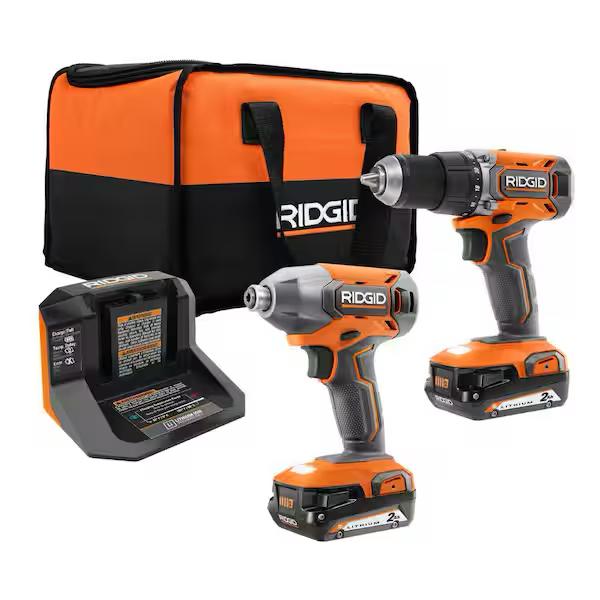 RIDGID 18V Cordless 2-Tool Combo Kit with Drill/Driver, Impact Driver, (2) 2.0 Ah Batteries, and Charger R92721