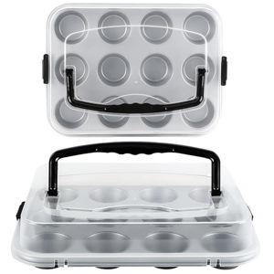 2-Pack Cupcake Pan with Lid, 12-Cup Nonstick Muffin Pan with Handle – Cupcake Carrier for Baking & Transporting, Perfect for Party, Holiday, Gathering