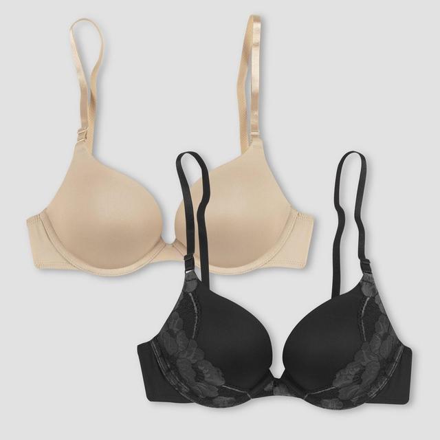 Maidenform Self Expressions Women's 2pk Convertible Push-Up Lace Wing Bra 5809 - Beige/Black 40D