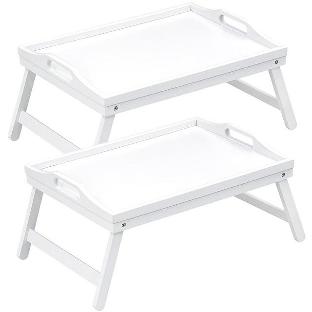 2 Pack Bed Tray Table Breakfast Trays Serving Tray Bamboo Bed Laptap with Floding Legs Handles and Phone Holders