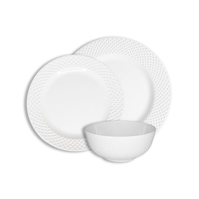 222 Fifth Solid Swiss Dots White 12 Piece Melamine Dinnerware Set