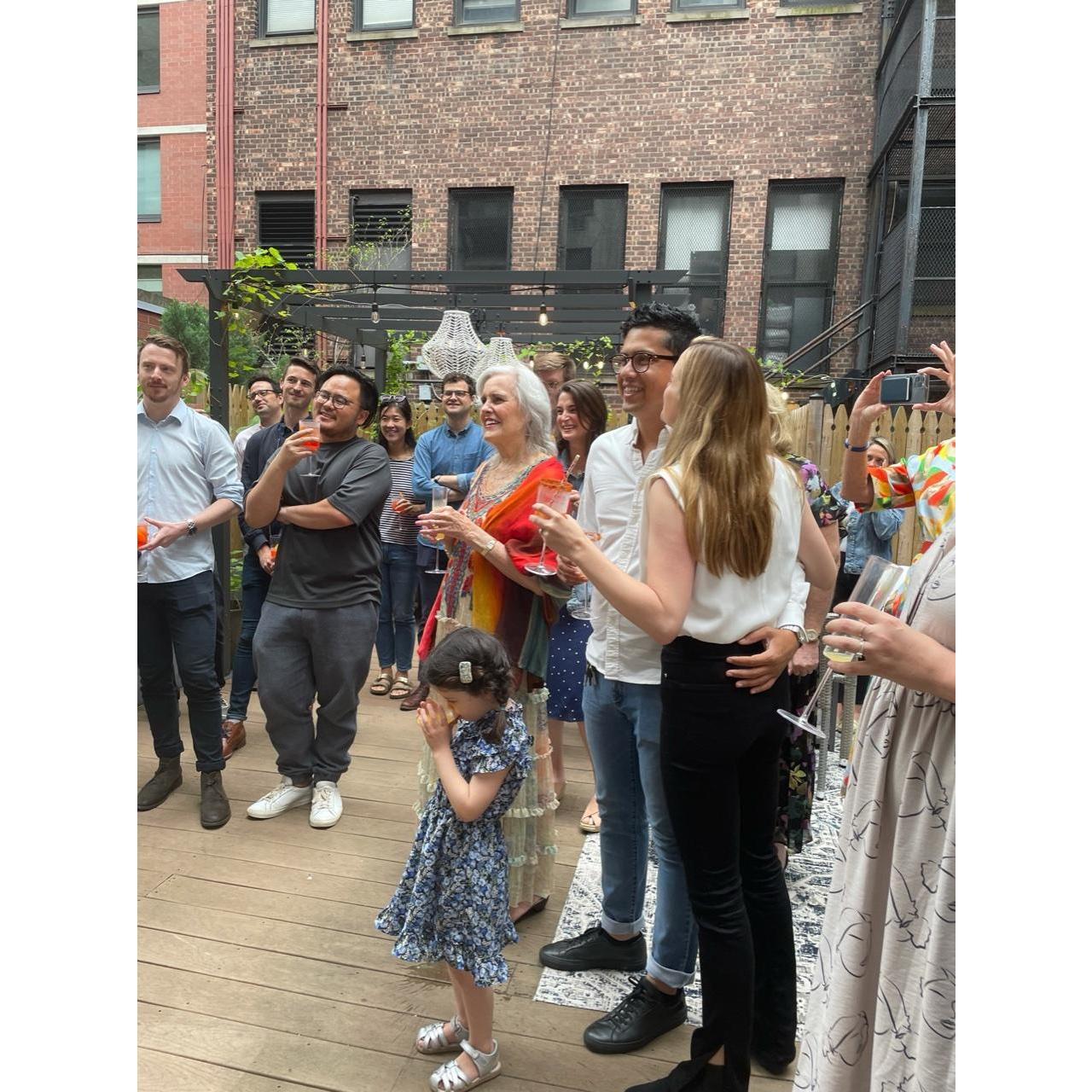 Engagement party surprise with friends and family organized by Jono and Hanna at Hanna and Shane's apartment