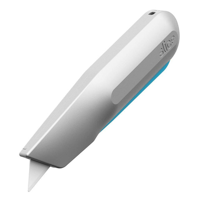 Slice 10494, Squeeze Knife, Box Cutter with Ceramic Blade, Finger Friendly, Lasts 11x as Long, Metal Handle, Blade Smartly Retracts While Cutting