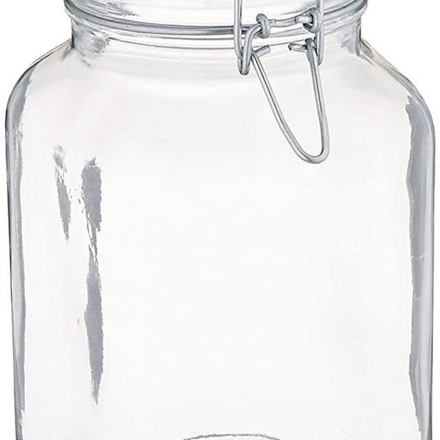 Bormioli Rocco Fido Square Jar with Blue Lid, 67.5-Ounce
