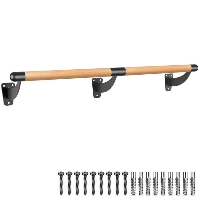 SELEWARE Wall Mount Traditional Ballet Barre System Wood Ballet Bar Heavy Duty Danch Bar for Home Barre Movements Body Stretch, Practice Your Foot Positions 1.5 inch Dia 3-10FT Long